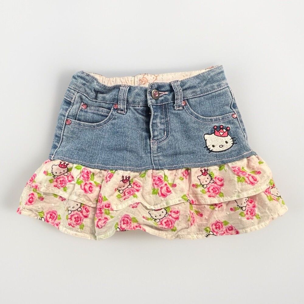 Hello Kitty Princess Denim Ruffle Skirt Skort 3T Macy’s Sanrio Rhinestone